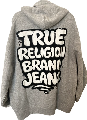 True Religion Heather GrayGraffiti Logo Full Zip Fleece Hoodie NWT Men's 3 XL - product listing photo