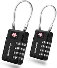 2 Pack TSA Approved 4-Digit Cable Luggage Locks Keyless Travel Suitcase Padlocks