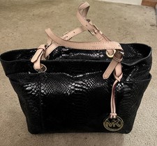 Michael Kors Python Embossed Black Jet Set Tote Purse Looks Great MK L K