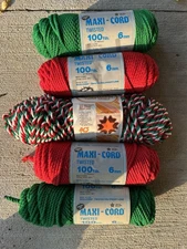 Vintage Macrame MAXI-CORD Twisted 6mm 450+ Yards Christmas Red Green & Multi USA