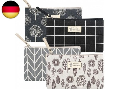 4 STK Canvas Kosmetiktasche, Kleine Reise Kulturbeutel, Tragbare Bedruckte Make