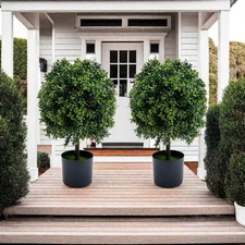 2 Pack 20'' Artificial Boxwood Ball Trees Topiary Plants for  Out/Indoor Decor