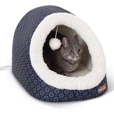 K H Pet Products Thermo-Pet Cave Heated 17 X 15 X 13 Inches, Navy/Geo Flower