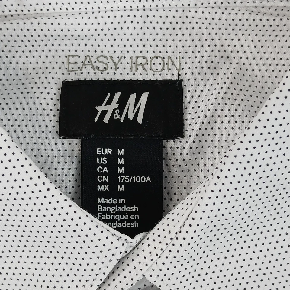 Camisa H&M Mediana Para Hombre Fácil Planchar Manga Corta Abotonada Lunares 21x27 Foto 3 de 4