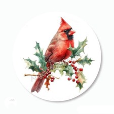 HOLLY BRANCH CARDINAL CHRISTMAS SCRAPBOOK STICKERS PARTY FAVORS ENVELOPE SEALS