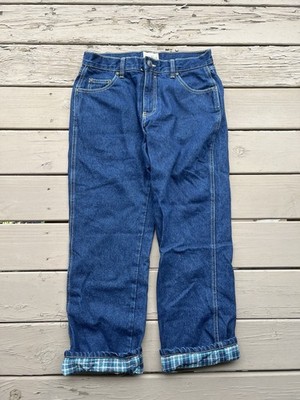 RedHead Men's Blue Denim Jeans Plaid Lined Straight Fit 5-Pocket Button