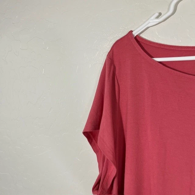 Eileen Fisher Tunic Top Womens 2X Viscose Stretch Pink Laggenlook Cap Sleeve - Image 2 of 4