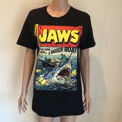 JAWS 80 s Vintage Black Graphic T-Shirt Women s Size S Short Sleeves Movie Icon
