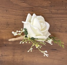Ivory Rose artificial wedding Boutonnière, Button hole, Corsage, Rustic, Twine