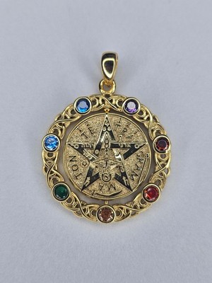 Drehbarer Tetragrammaton Chakra Anhänger 925 Sterling Silber 18K vergoldet