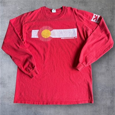 Colorado Breckenridge State Flag T Shirt Sz M Distressed Red Long Sleeve Ski Tee