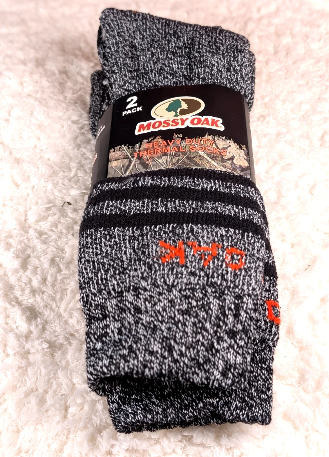 Mossy Oak Men's 2 Pack Thermal Full Cushion Boot Socks Black Gray Size 10-13 NWT