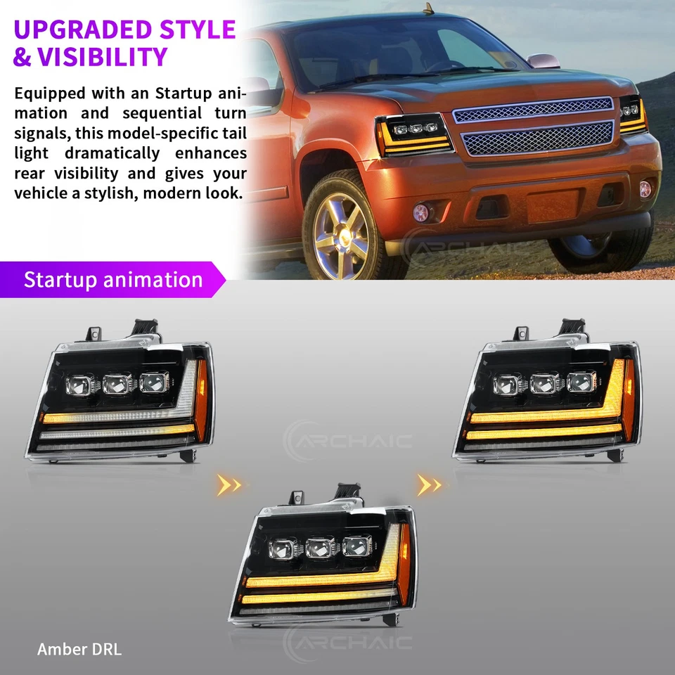 LED Headlights for 2007-2014 Chevy Tahoe Suburban Avalanche,w/Startup Animation - Imagem 4 de 4
