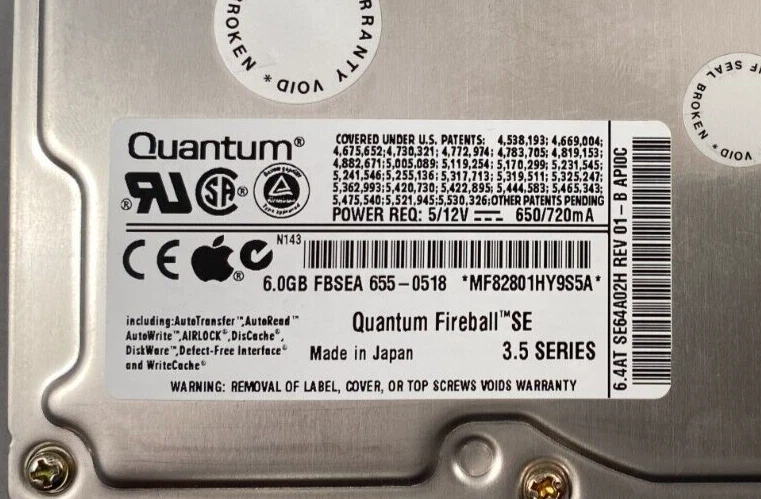Vintage Apple QUANTUM Fireball SE 3.5 Series 6GB IDE HDD Tested Wiped Tray - Image 2 of 4
