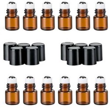 1ml Empty Glass Roll On Bottles Metal Steel Roller Ball Essential Oils - 12 Pack