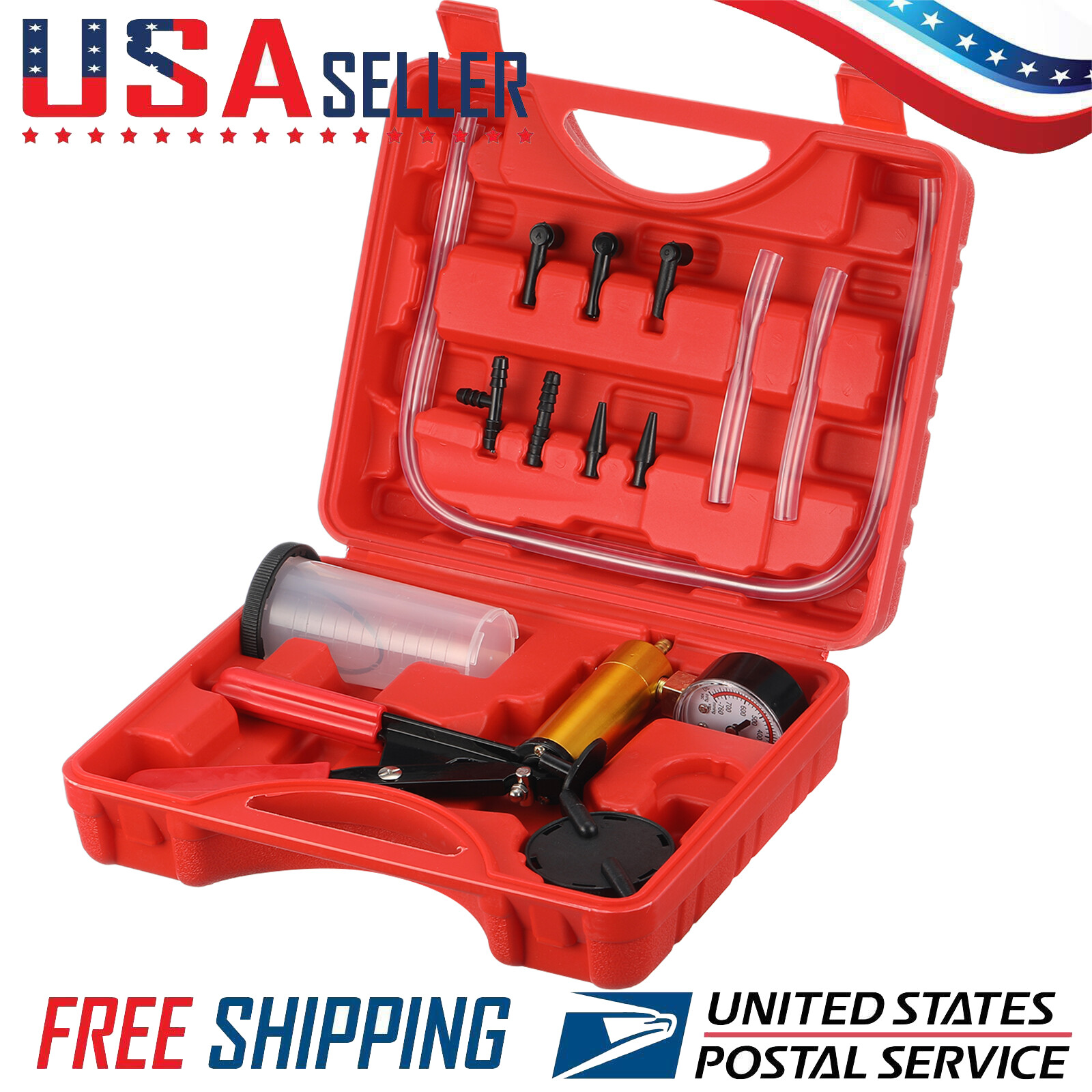 Handheld Vacuum Pump Tester Kit for Brake Fluid Bleeding with Storage Box  