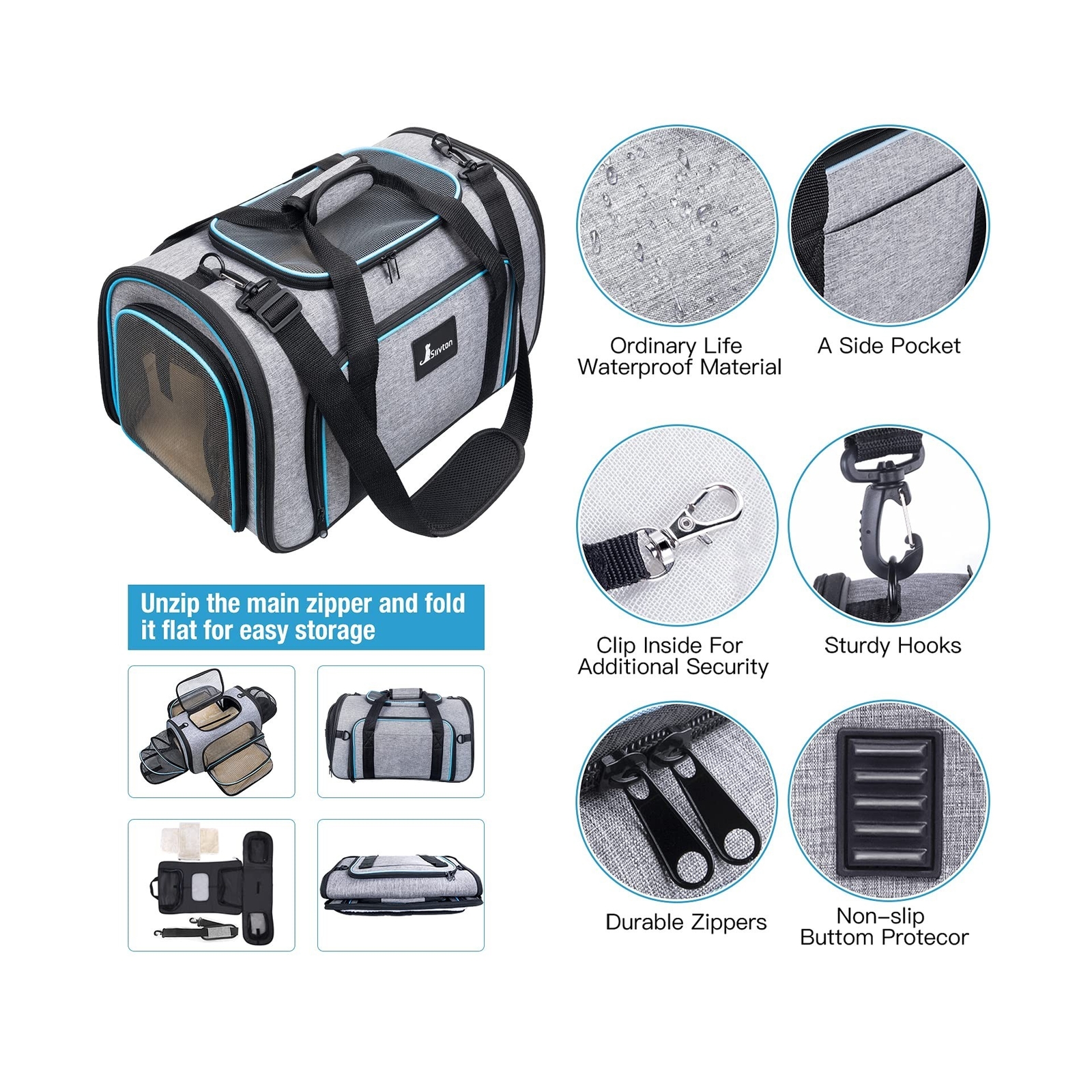 Siivton 4 Sides Expandable Pet Carrier, Airline Approved SoftSided Dog