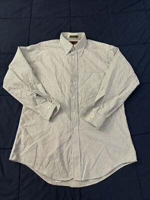 Boston Traders Shirt 16 32/33 Blue White Striped Collared Long Sleeve Button up