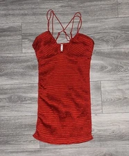Free People Ruched Smocked Mini Dress Strappy Criss Cross Back Cocktail Red S