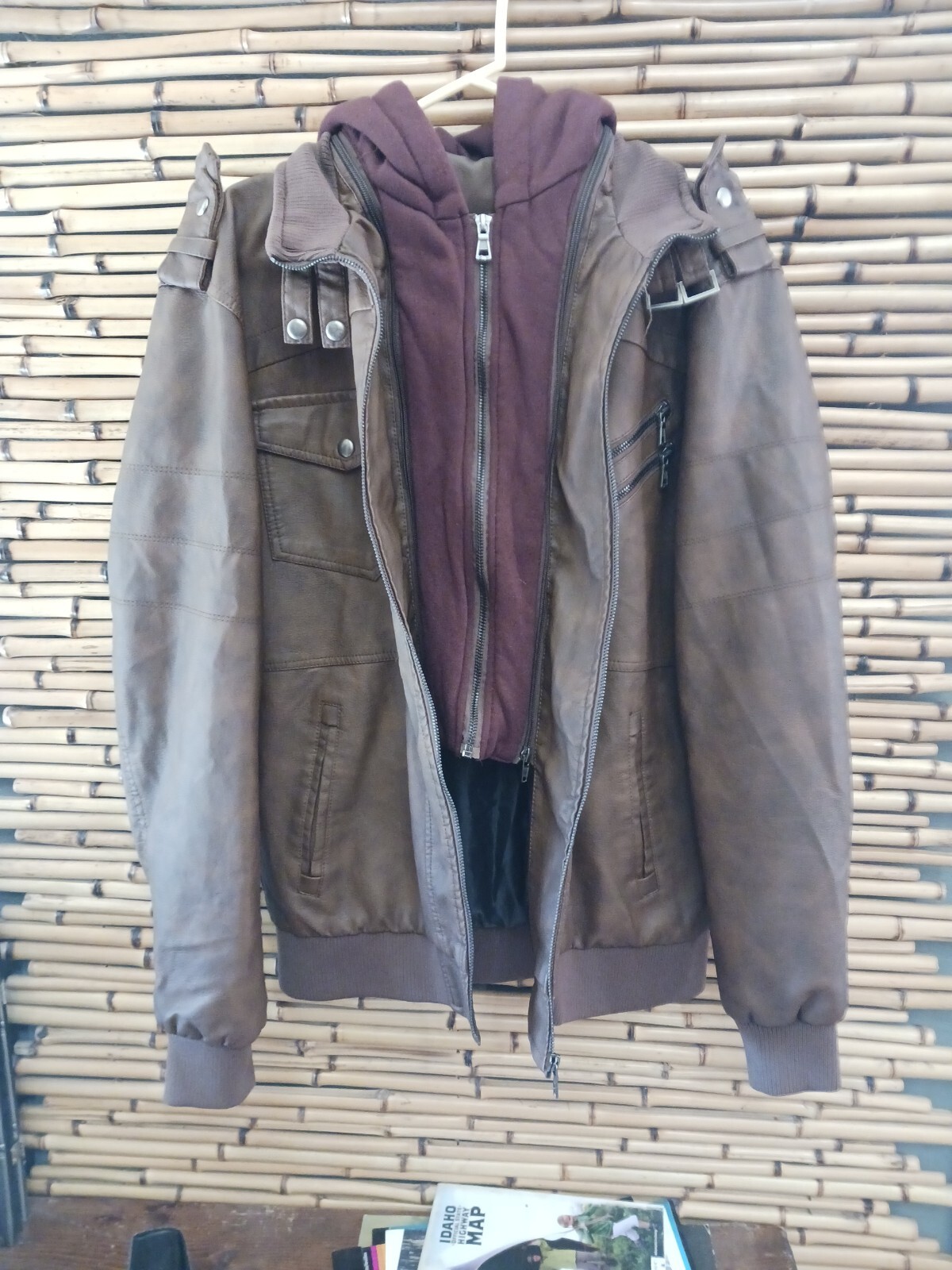 Vintage Men's Bomber Jacket with Removable Hooded Inset Chocolate Brown