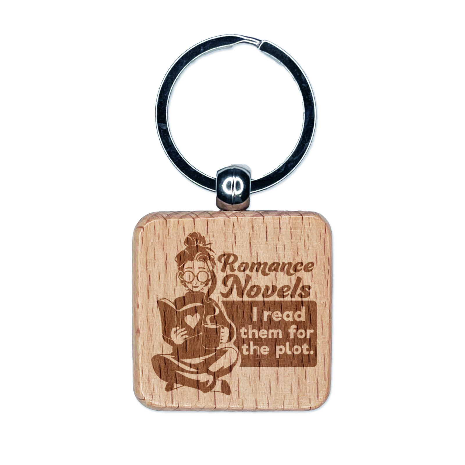 Romance Novel Lover Plot Reader Engraved Wood Keychain Charm  