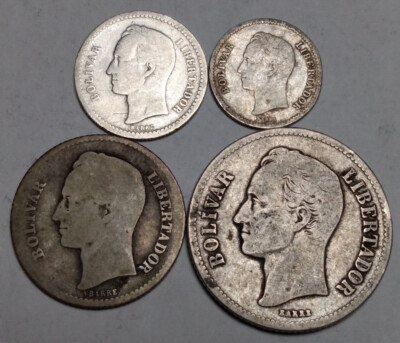Venezuela Silver Set - 1/4, 1/2, 1 Bolivar, 2 Bolivares - 1929 1935 1944 1946