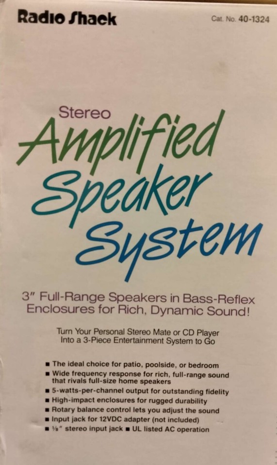 Radio Shack AMX-11 Amplified Portable Speakers 40-1324 Vintage 9” Tall ...