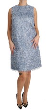 DOLCE & GABBANA Dress Light Blue Fringe Shift Gown s. IT44 / US10 / L RRP $4200