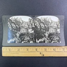 Montserrat Monastery near Barcelona Spain Stereoview Antique c1910s Y9504