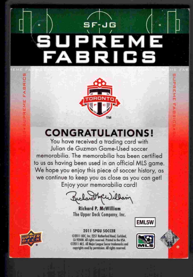 2011 SP Game used MLS Supreme Fabrics Julian De Guzman auto 15/15 Canadian flag! - Image 2 of 2