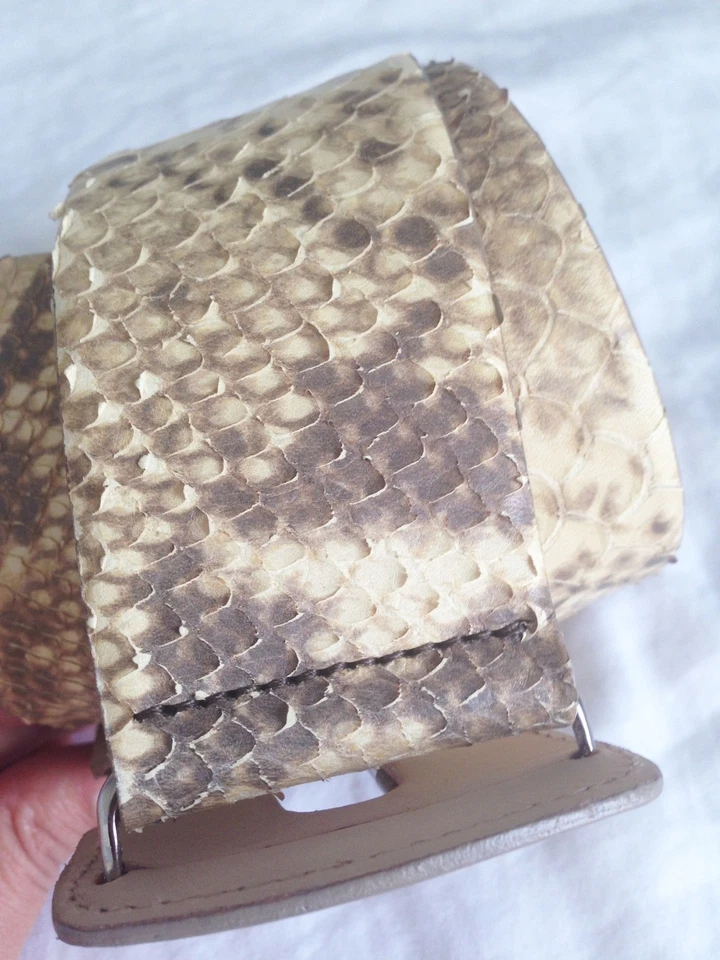 Cinturón Francisco BIASIA Beige Piel de Serpiente Cuero Exótico Ancho Ajustable-Talla M Foto 2 de 4