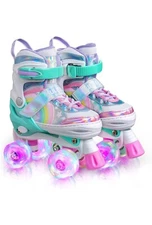 SULIFEEL Rainbow Unicorn 4 Size Adjustable Light up Roller Skates for Girls Boys