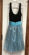 JODI KRISTOPHER Teal Blue Big Ribbon Sequin Dress Size 1 Girls
