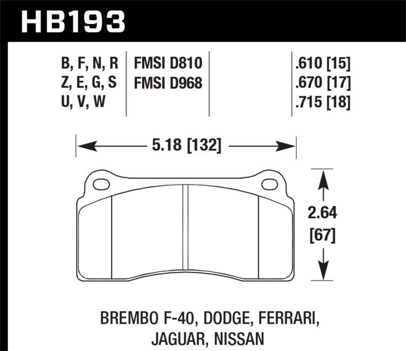 Hawk Fits 03-06/08-09 Dodge Viper / 88-92 Ferrari F40 / 95-97 F50 DTC-60 Race Br