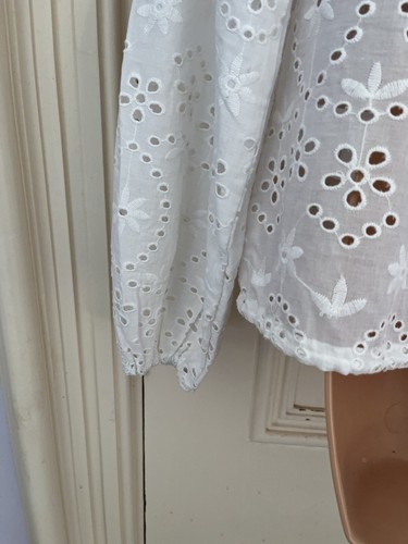 Joe Browns size 10 white long sleeved broderie anglaise top, thin drawstring tie - Picture 12 of 15