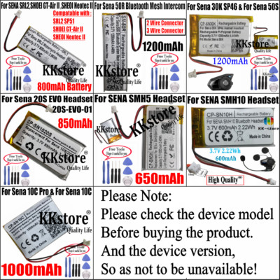 Battery For Sena 10S/20S/20SEVO/10C/10CPRO/SMH5/SMH10/30K/50S/50R/SRL2/Neotec II