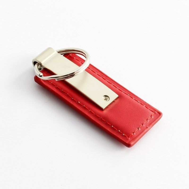Jeep Logo Rectangle Red Leather Chrome Key Fob Keyring Keychain
