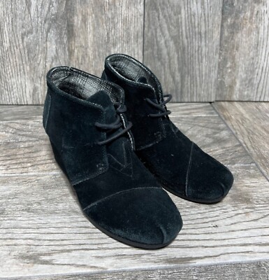 Toms Black Desert Wedge Ankle Bootie 300513 Suede Leather Size Boho  Casual