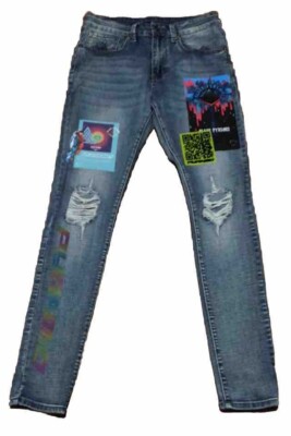Men s Black Pyramid Logo Patch Jeans