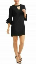 Black Party Dress LBD Ruffle Sleeve Keyhole Semi-Sheer SZ M CURE Club Mini Short