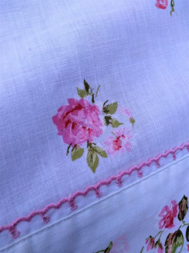Vintage Fashion Manor Pink Floral Roses Queen Flat Sheet JC Penney Muslin - Picture 9 of 16