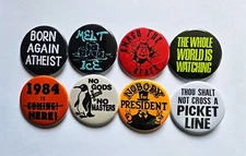 Vintage Reproduction Protest Pinback Buttons Magnets & Bottle Openers. Set 16