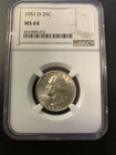 1951-D Washington Quarter 25C, NGC MS64 ENN COINS 032