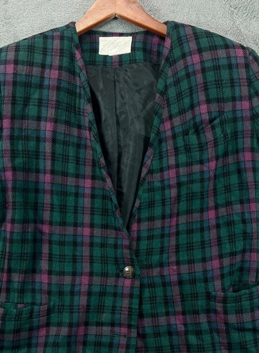 Blazer vintage Lord & Taylor para mujer de lana tartán verde a cuadros grande EE. UU. Foto 2 de 4