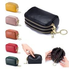 Women Small Wallet Coin Change Purse PU Leather Zipper Card Holder with Keychain