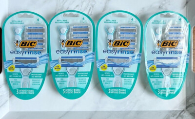 BIC Easy Rinse Women's Disposable 4-Blade Razors LOT of 4, 3 Cartridges 1 Handle