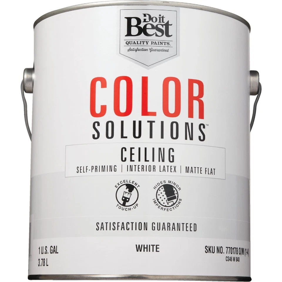 Pintura de techo plana autocebante de látex Do it Best Color Solutions, blanca, 1 gal. Foto 2 de 2