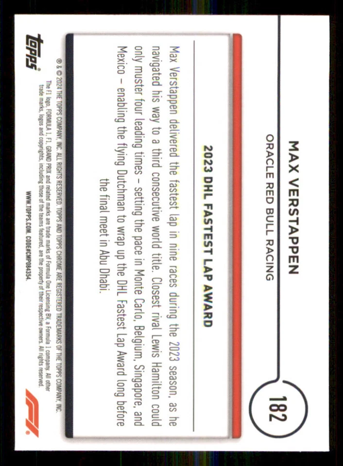 2024 Topps Chrome Formula 1 #182 Max Verstappen AW - Image 2 of 2