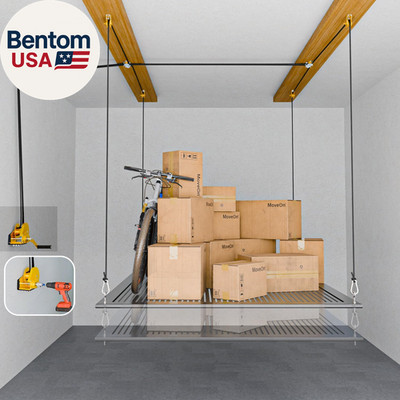 Overhead Garage Storage Lift, Upgrade Winch (No Gear Wear), Heavy Duty Ceiling M
