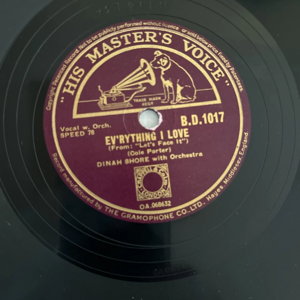 JAZZ 78 rpm RECORD His Masters Voice -DINAH SHORE-Sometimes/ Ev’rything I Love - Image 2 of 4